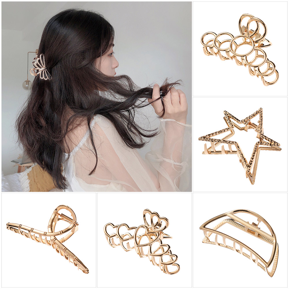 BUBBLE FASHION Girls Woman Jewelry Hair Accessories Geometric Hollow Out Headwear Metal Hair Claws Barrettes Crab Hair Clip
