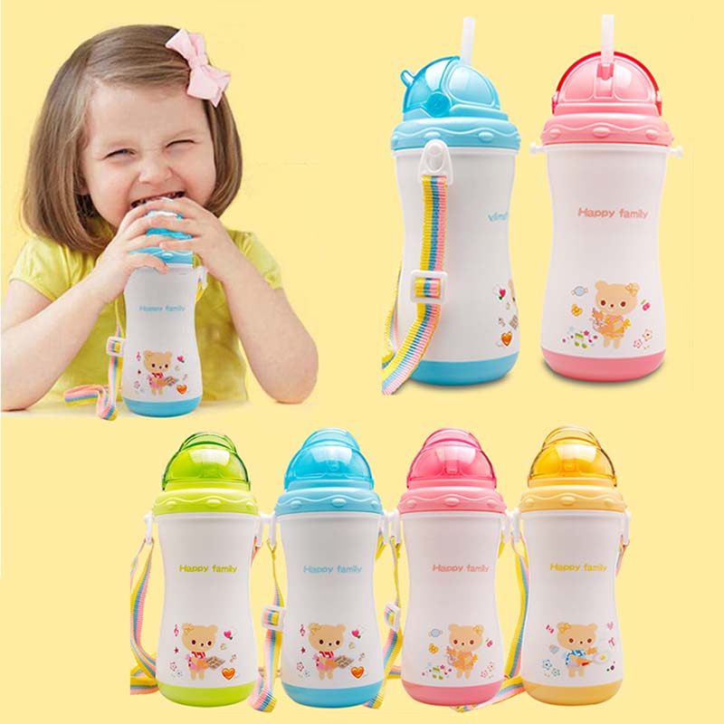 เด็กการ์ตูนเครื่องดื่มน้ำถ้วยฟางเด็กน่ารักการฝึกอบรมน้ำผลไม้ขวดถ้วยทารกเด็กเรียนรู้ขวดดื่ม