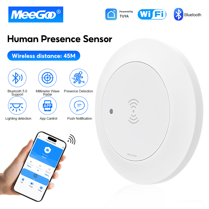 Meegoo Zigbee Smart People Detection Sensor Wifi+Bluetooth5.0 24Ghz Human Detection Radar, Instant Detection, 6m Distance. Control Via App for Smart Home. ราคา 527 บาท*ส่งฟรี