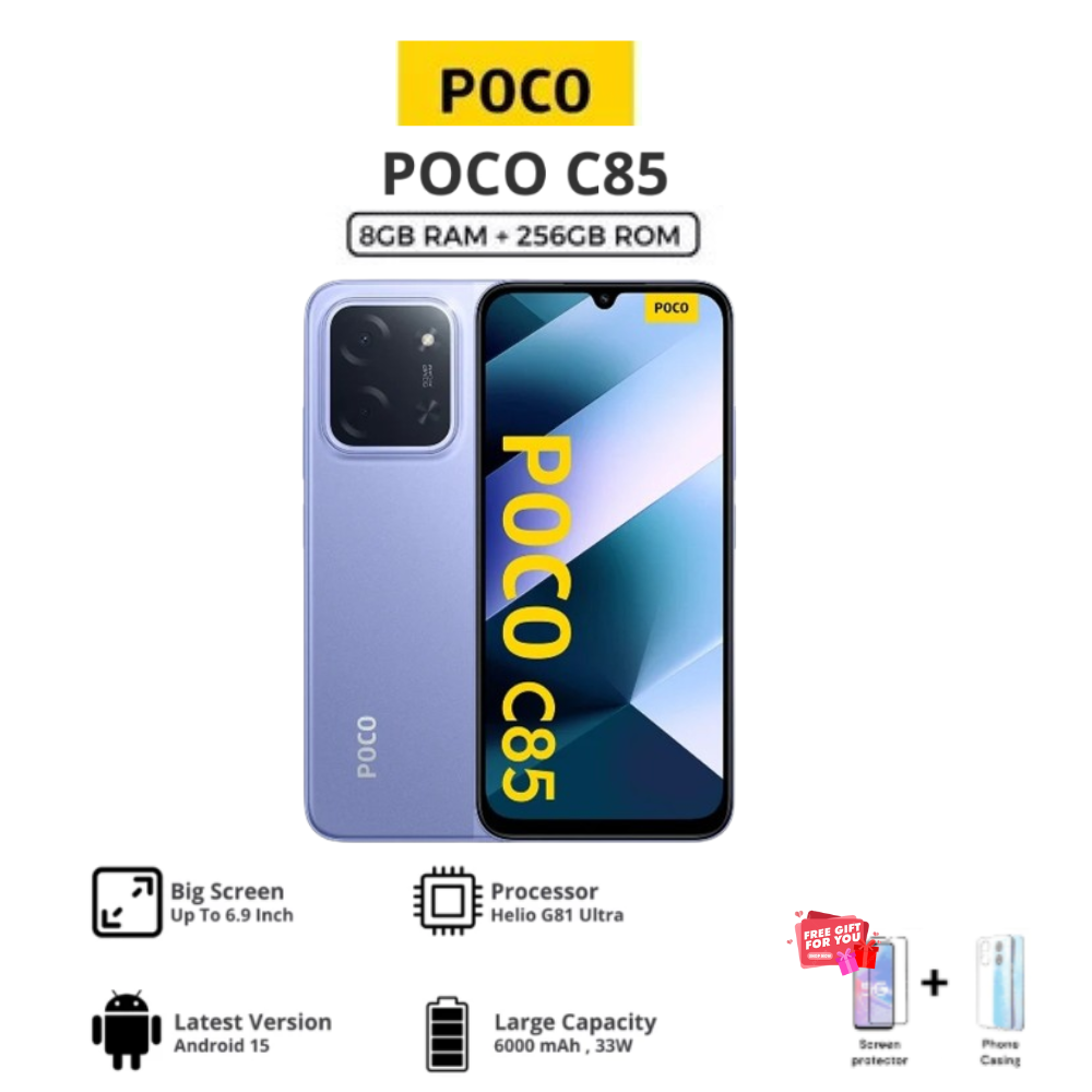 Poco C85 5g(8Gb+256Gb) 6.9-Inch 120Hz Screen, 50Mp+8Mp Ai Camera, Mediatek Dimensity 6300, 6000Mah Battery ราคา 3,300 บาท*ส่งฟรี