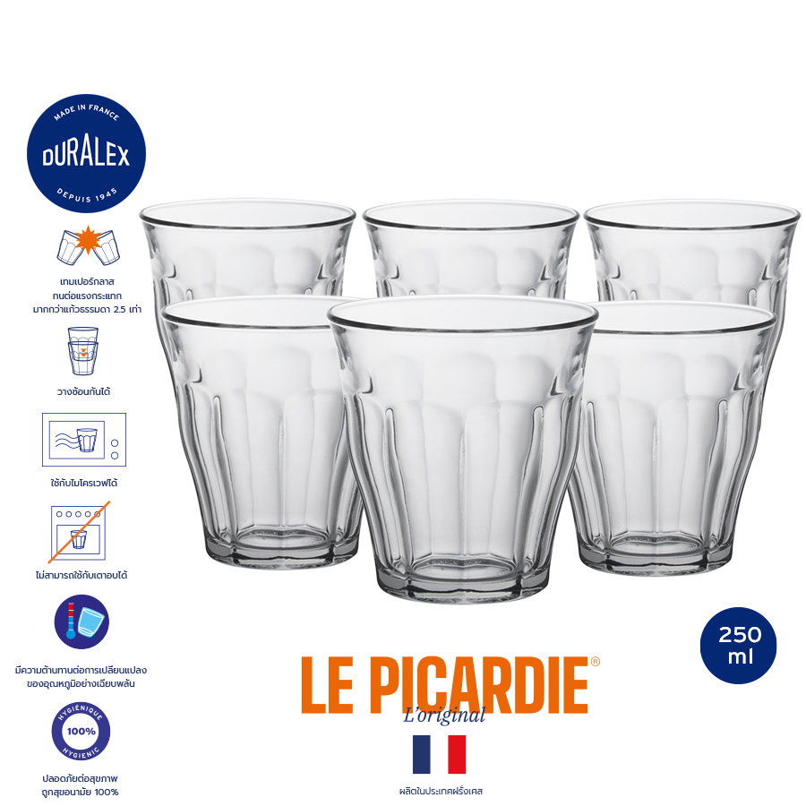 Duralex Picardie 200 ml (6 ใบ) แก้วน้ำ แก้วกาแฟ แก้วชา แก้วน้ำ everyday glass แก้ว tempered glass ราคา 725 บาท*ส่งฟรี