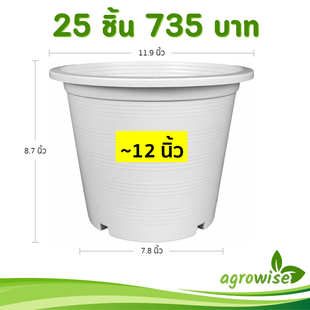 กระถาง กระถางต้นไม้ กระถางขาว เบอร์ 12 นิ้ว สีขาว 25 ใบ ชิ้น ยกมัด ราคา 623 บาท*ส่งฟรี