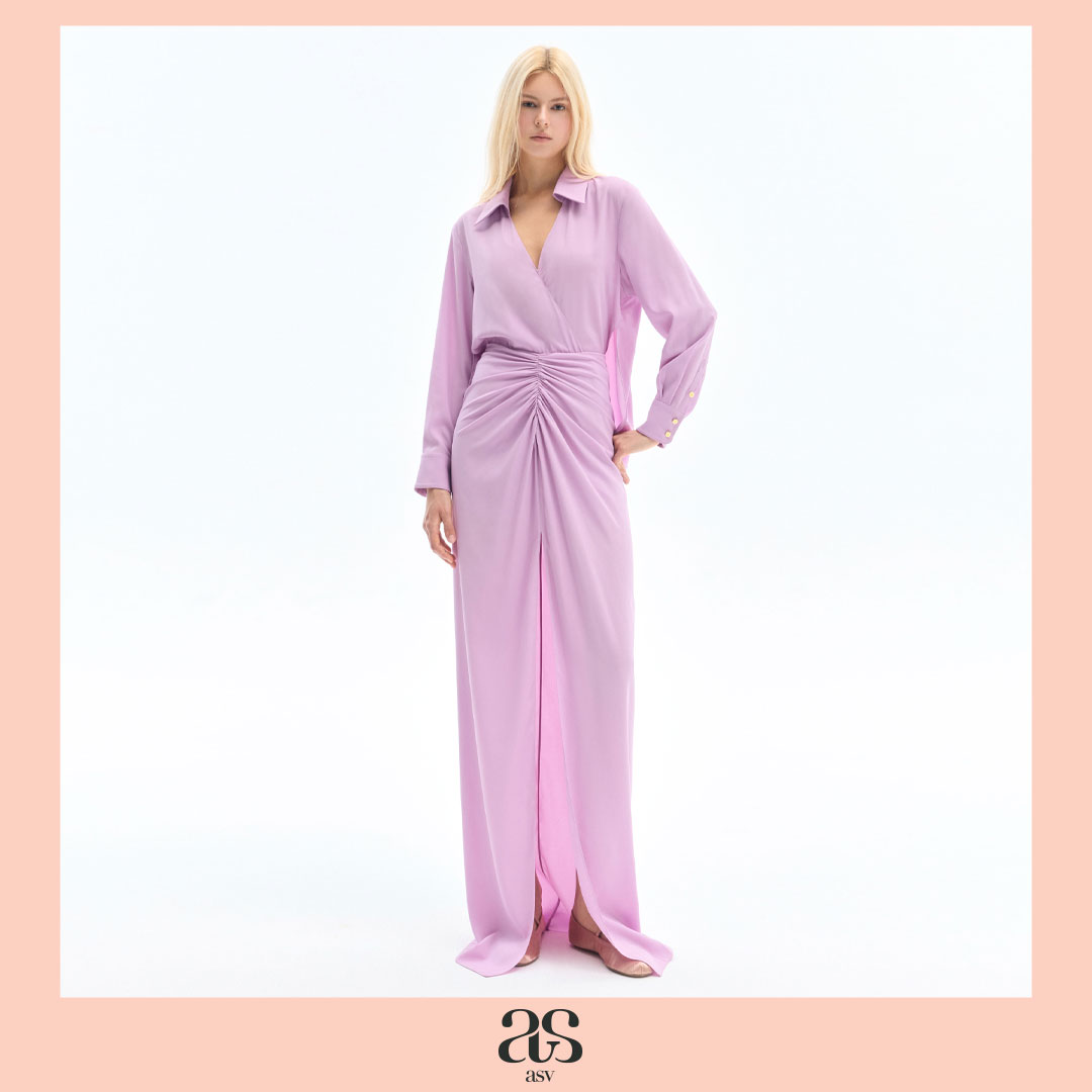 [Asv Ss26] Esme Long Sleeve Dress, Women's Dress Oversized Shirt Style, Front Slit Detail, Draping at the Skirt, Hidden Zipper at the Back. ราคา 9,990 บาท*ส่งฟรี