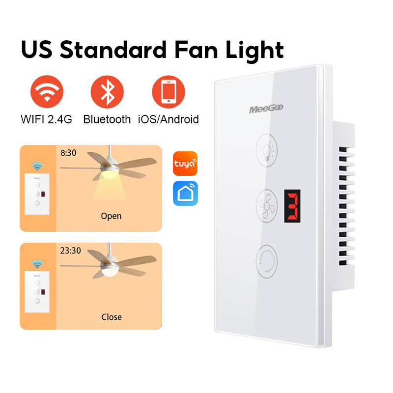 Meegoo Smart Wifi Ceiling Fan Switch 100V-240V Voice Control Speed Control Available, Compatible with Tuya. ราคา 409 บาท*ส่งฟรี