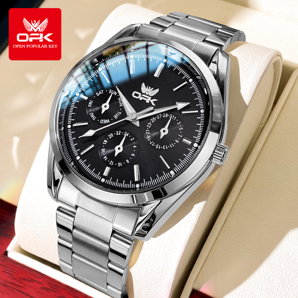 [Opk Watch for Men Waterproof Genuine 2026 New Luxury Fashion High Quality Simple Luminous Stainless Steel Quartz Watch with Free Box,OPK Watch For Mans Waterproof Original 2025 New Luxury High Quality Fashion Simple Luminous Stainless Steel Quartz Watch ราคา 288 บาท*ส่งฟรี