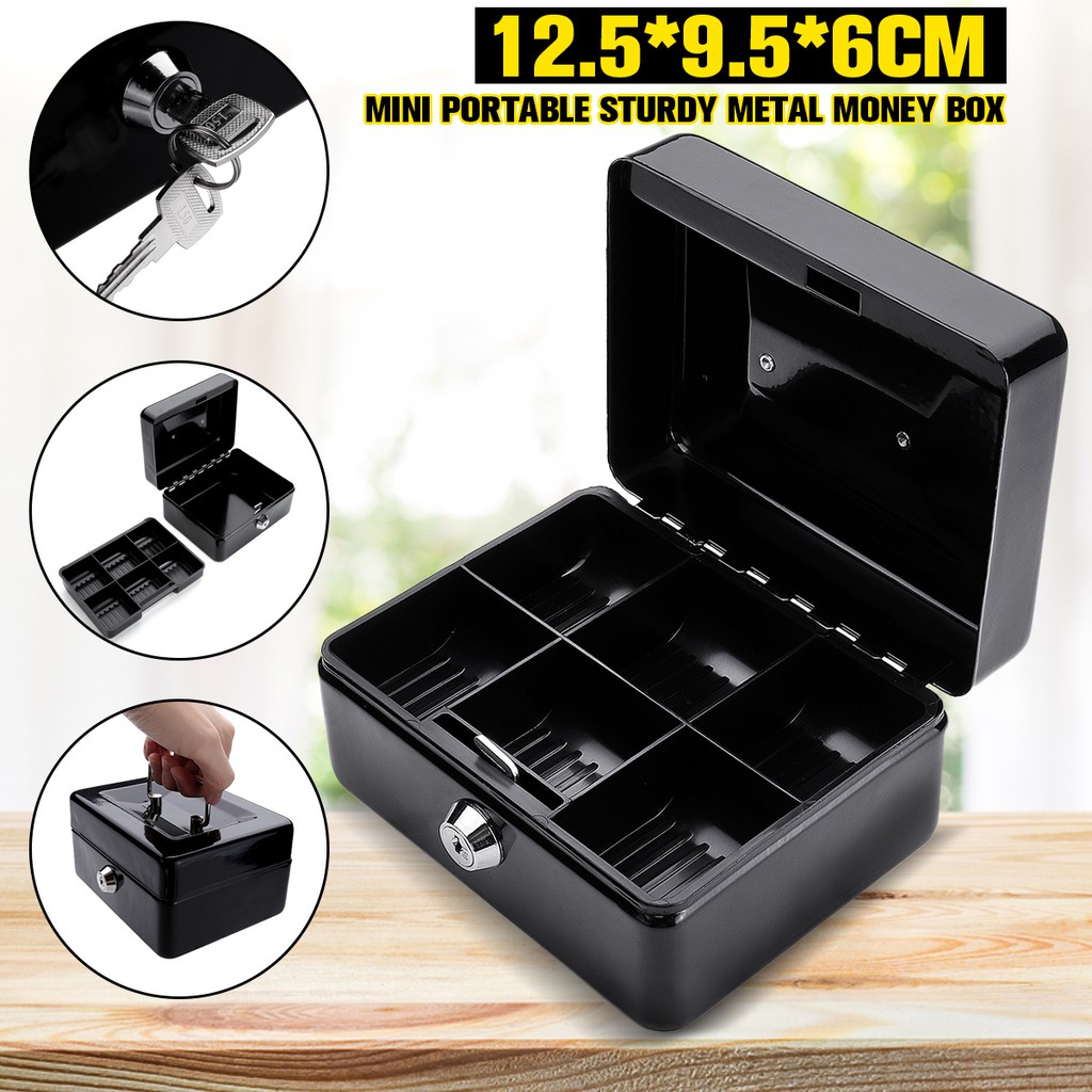 Mini Portable Sturdy Metal CashMoney OrganiserCoinsSafeKeysLock