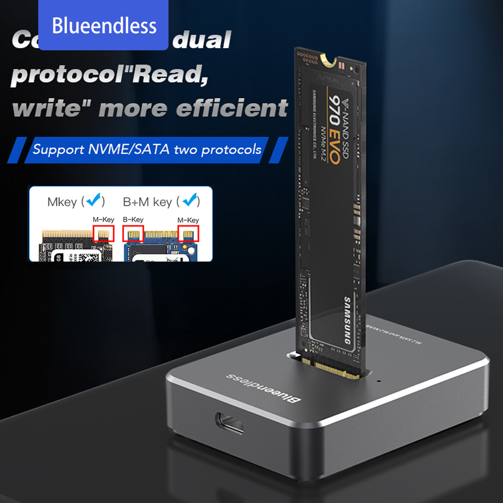 Blueendless Dual Protocol M.2 SATA NVME SSD Enclosure Offline Clone USB C 3.1 Gen2 10Gbps For NVME+NGFF SSD enclosure M Key & M/B Key NVME PCIe SSD Hard Drive Reader M.2 Docking Station ราคา 599 บาท*ส่งฟรี