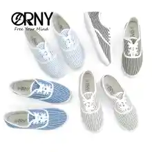 ภาพขนาดย่อของสินค้า️มาใหม่ ใส่สวย เท้าเรียว ️ OY850  ORNY(ออร์นี่)  รองเท้าผ้าใบแบบผูกเชือก ลายทาง ส้นแบน แฟชั่นผู้หญิง