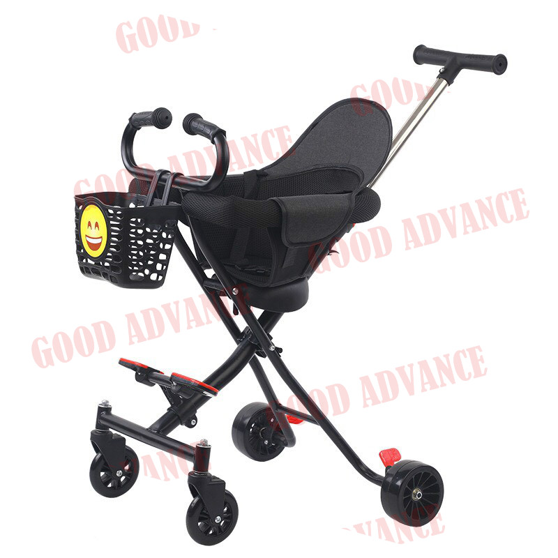 4-Wheeled Baby Stroller, Can Be Pushed Forward and Backward, Foldable, Comes with a Soft Cushion, Wheels Have Brakes, Easy to Carry.