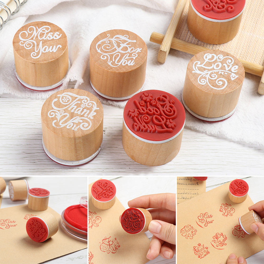 BTC3 Stationery Art Craft For You Painting Daily Planner Decor Drawing Supplies Blessing Greeting Words Scrapbooking Wooden Rubber Stamp Letter Stamp