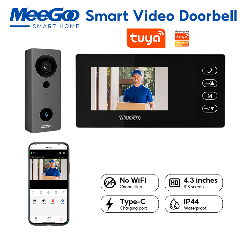 Meegoo Wireless Video Doorbell 4.3 Inch Ips Screen Ultra Wide Angle Angel Camera Doorbell with Infrared Night Vision Monitor ราคา 1,039 บาท*ส่งฟรี