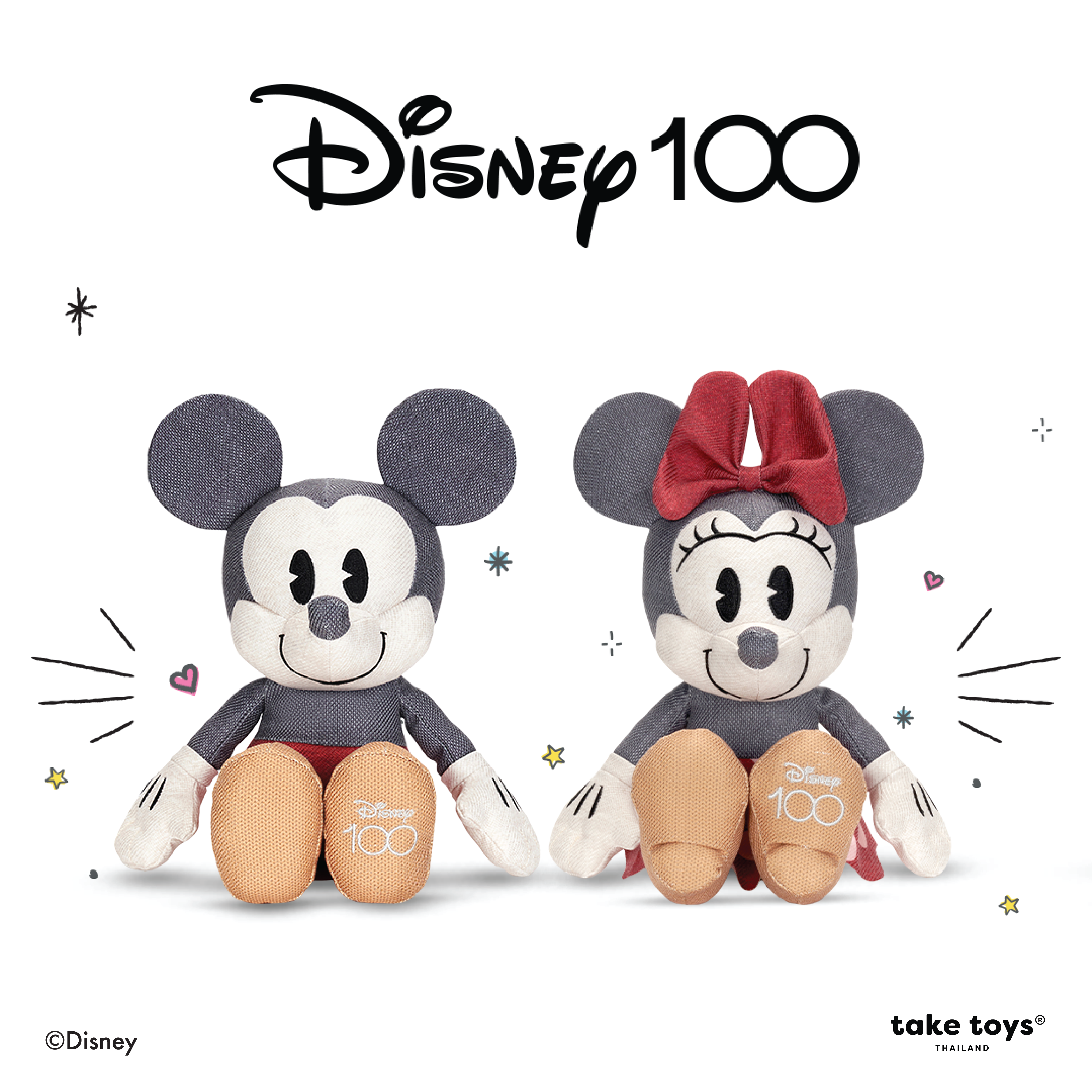 Disney Hm 100Th Anniversary Plush - Mickey Mouse and Minnie Mouse Dolls Special Collection for the 100Th Anniversary of Disney. ราคา 890 บาท*ส่งฟรี