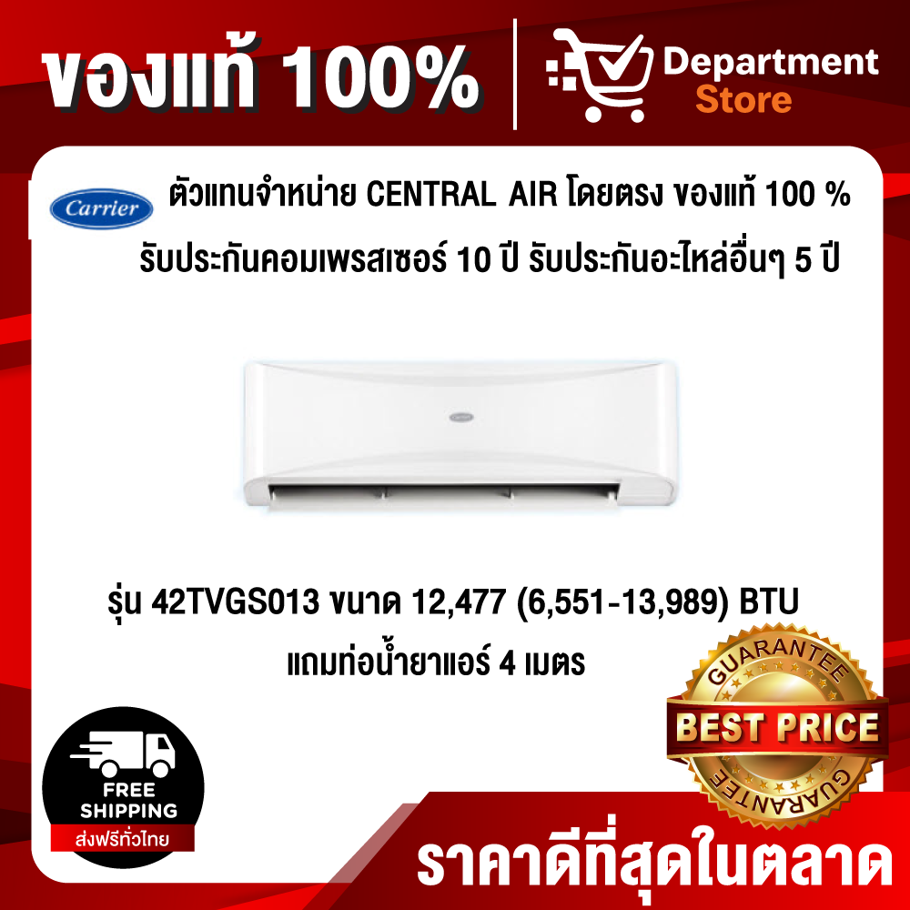 Carrier แบบติดผนัง อินเวอร์เตอร์   รุ่น 42TVGS013 ขนาด 12,477 (6,551-13,989) BTU