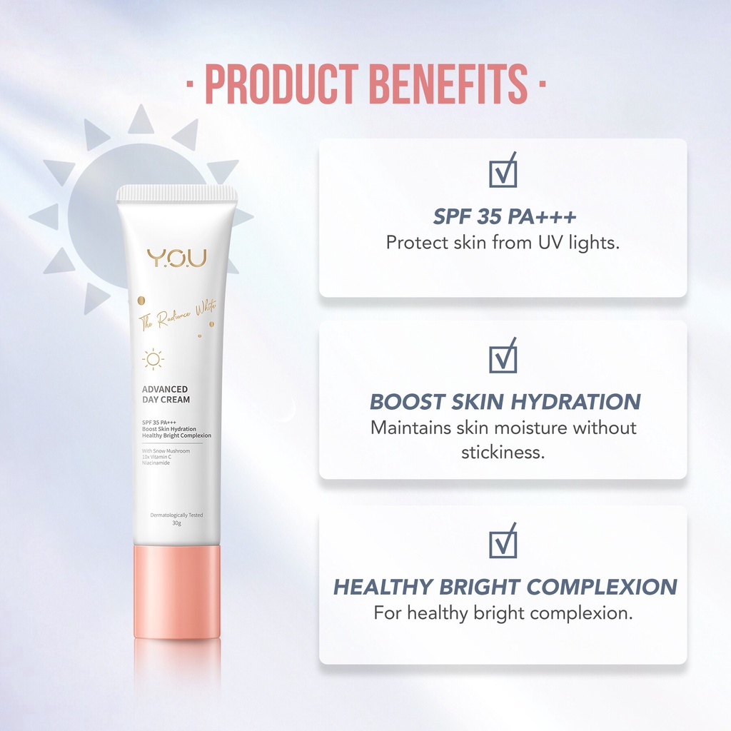 YOU The Radiance White Advanced Day Cream 30g ครีมบำรุงกลางวันพร้อมสารกันแดด SPF 35 PA +++ 1 YOU The Radiance White Advanced Day Cream 30g ครีมบำรุงกลางวันพร้อมสารกันแดด SPF 35 PA +++ a03a74664eeb995d7bd5f1e17989a068