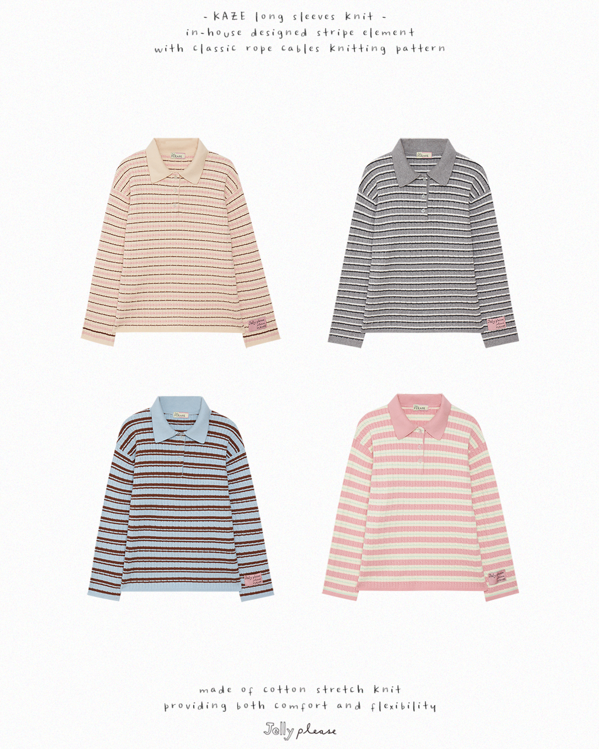 JELLYPLEASE - (🧶KNIT pieces) KAZE | long sleeves knit / blue,cream หมด รอเทสย้อมสีไหมค่ะ ราคา 1,690 บาท*ส่งฟรี