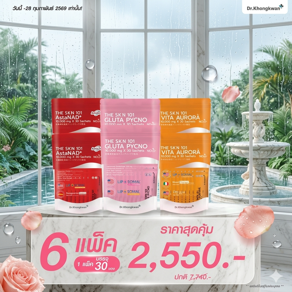 The Skin 101 Skin Vitamins Dr. Gift Vita C Plus Gluta Pycno Astanad+ Doctor's Gift Skin Care Supplements 6 Packs 2,550 Baht