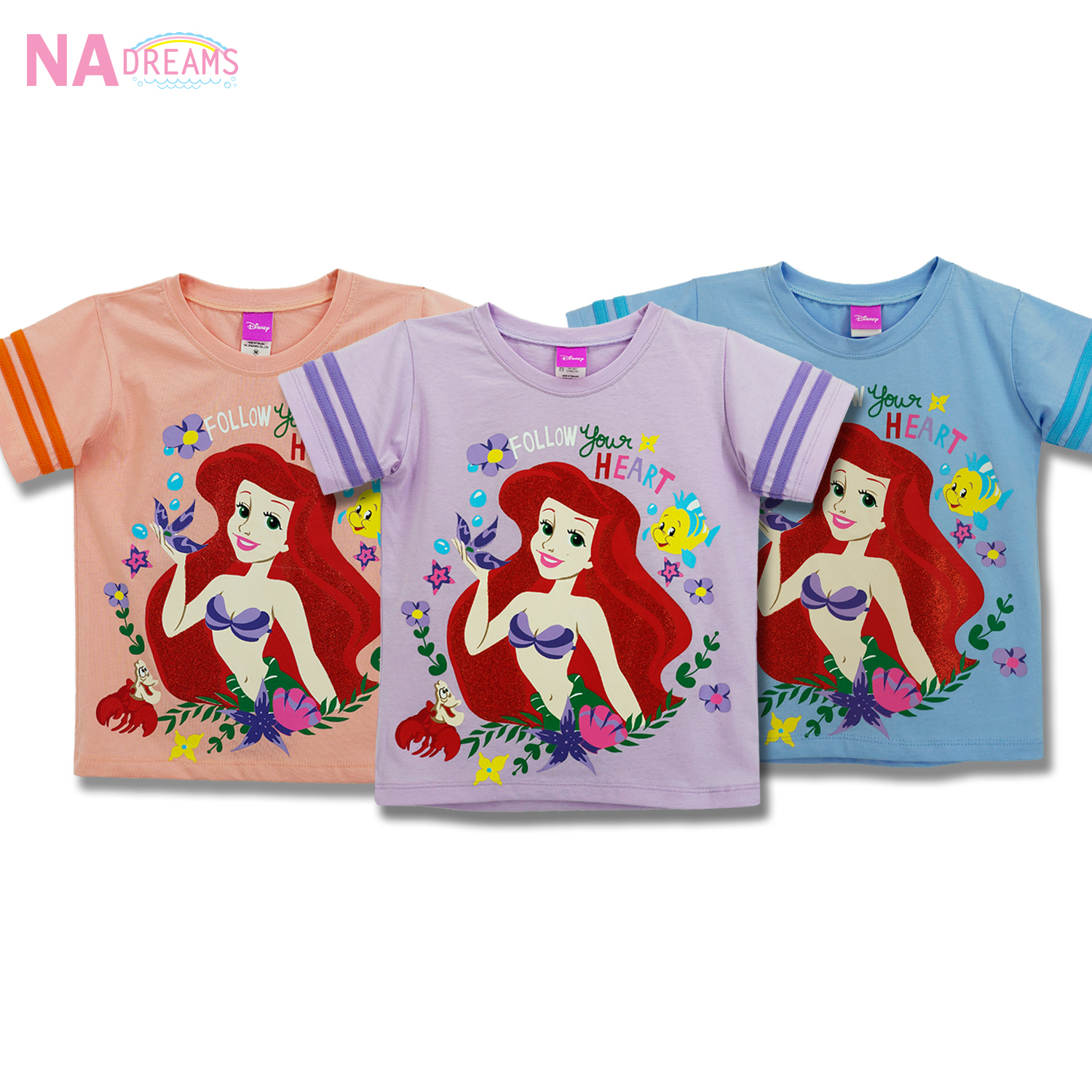 Disney เสื้อยืดคอกลม เด็กเล็ก The little mermaid เจ้าหญิงเงือกน้อย ผ้า Cotton ผสม Spandex เสื้อยืด คอกลม เสื้อคอกลม ราคา 153 บาท*ส่งฟรี