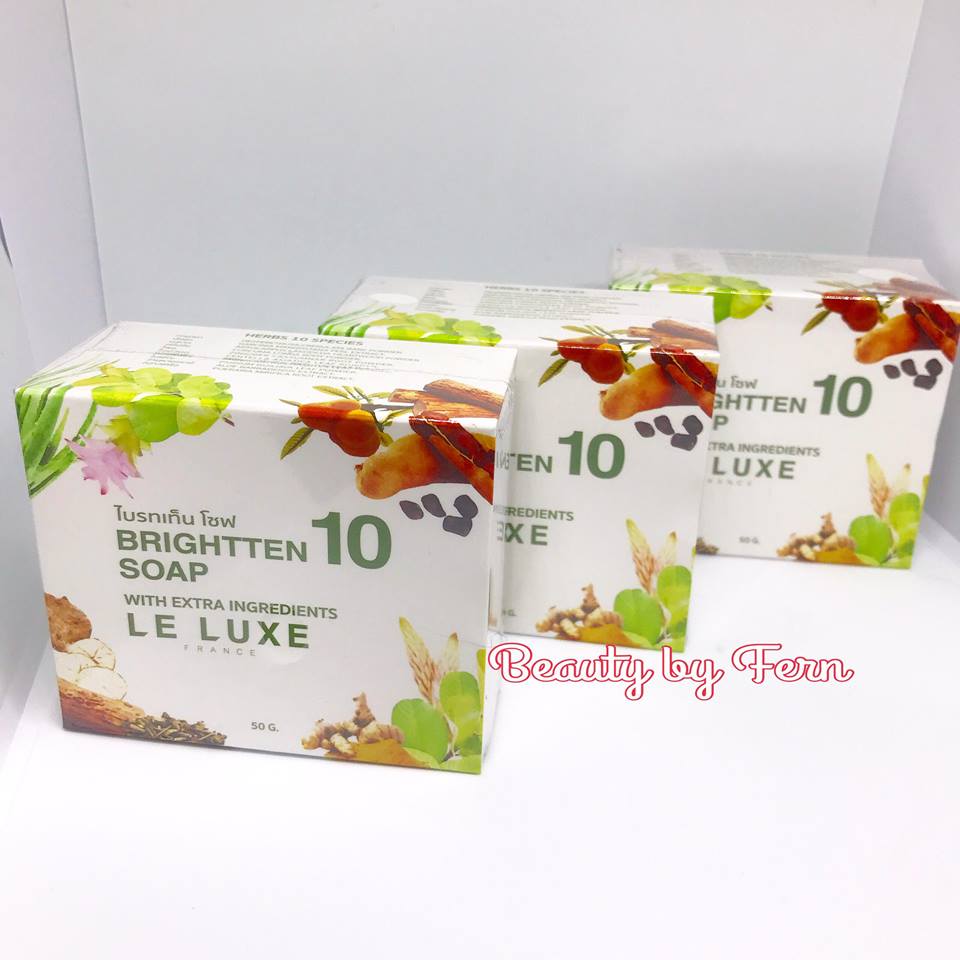 Le luxe france BRIGHTTEN SOAP สบู่ไบรท์เท็นโซฟ สูตรใหม่ 50 กรัม  สบู่สุมนไพร ไบรทเท็น (3ก้อน) ช่วยกำจัดสิ่งสกปรก ฆ่าเชื้อแบคทีเรียสิวจะค่อยๆแห้ง และยุบตัวลง  ปรับสีผิวใบหน้าให้ขาวขึ้นเมื่อใช้ต่อเนื่องเป็นประจำ ของแท้ล้าน%คร้าา