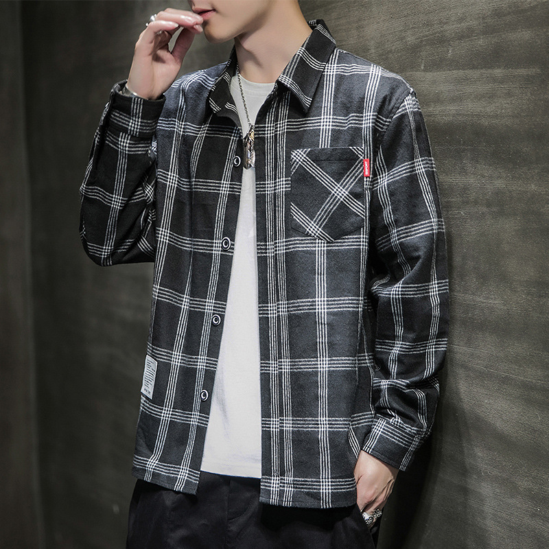 [COD] เสื้อเชิ้ตลายสก๊อตแขนยาวสไตล์เกาหลีสำหรับฤดูใบไม้ร่วงเสื้อคาร์ดิแกนลายทางทรงหลวมสำหรับผู้ชาย ราคา  680 บาท*ส่งฟรี
