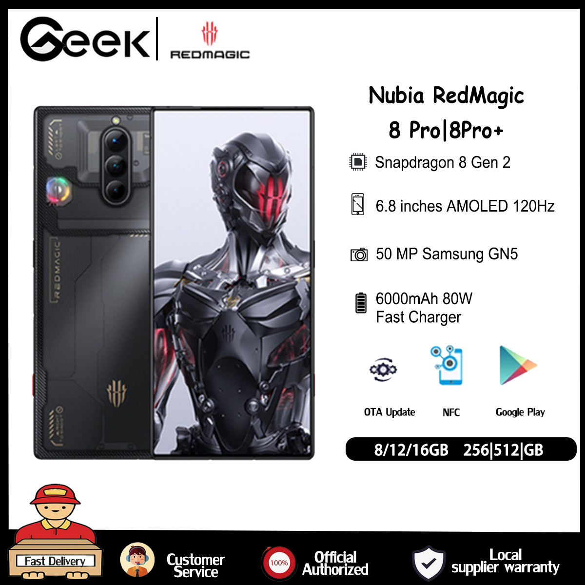 Nubia Redmagic 9 Pro+ plus5G Gaming Phone Global Rom 6.8inch 120Hz AMOLED  Snapdragon 8 Gen 3 NFC 165W Super Charge 5500mAh 50MP –