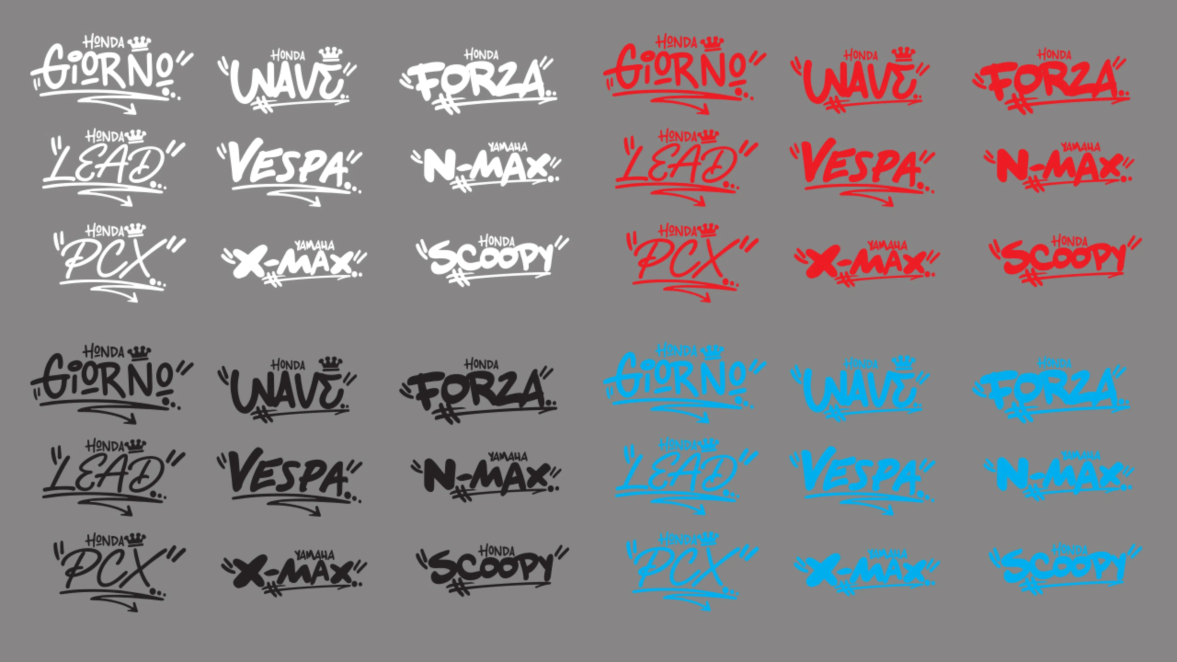 สติกเกอร์ ตกแต่ง ยี่ห้อรถ Giorno Lead Wave Vespa X-max Forza N-Max Scoopy แนวๆ โดนๆ ไม่ซ้ำใคร