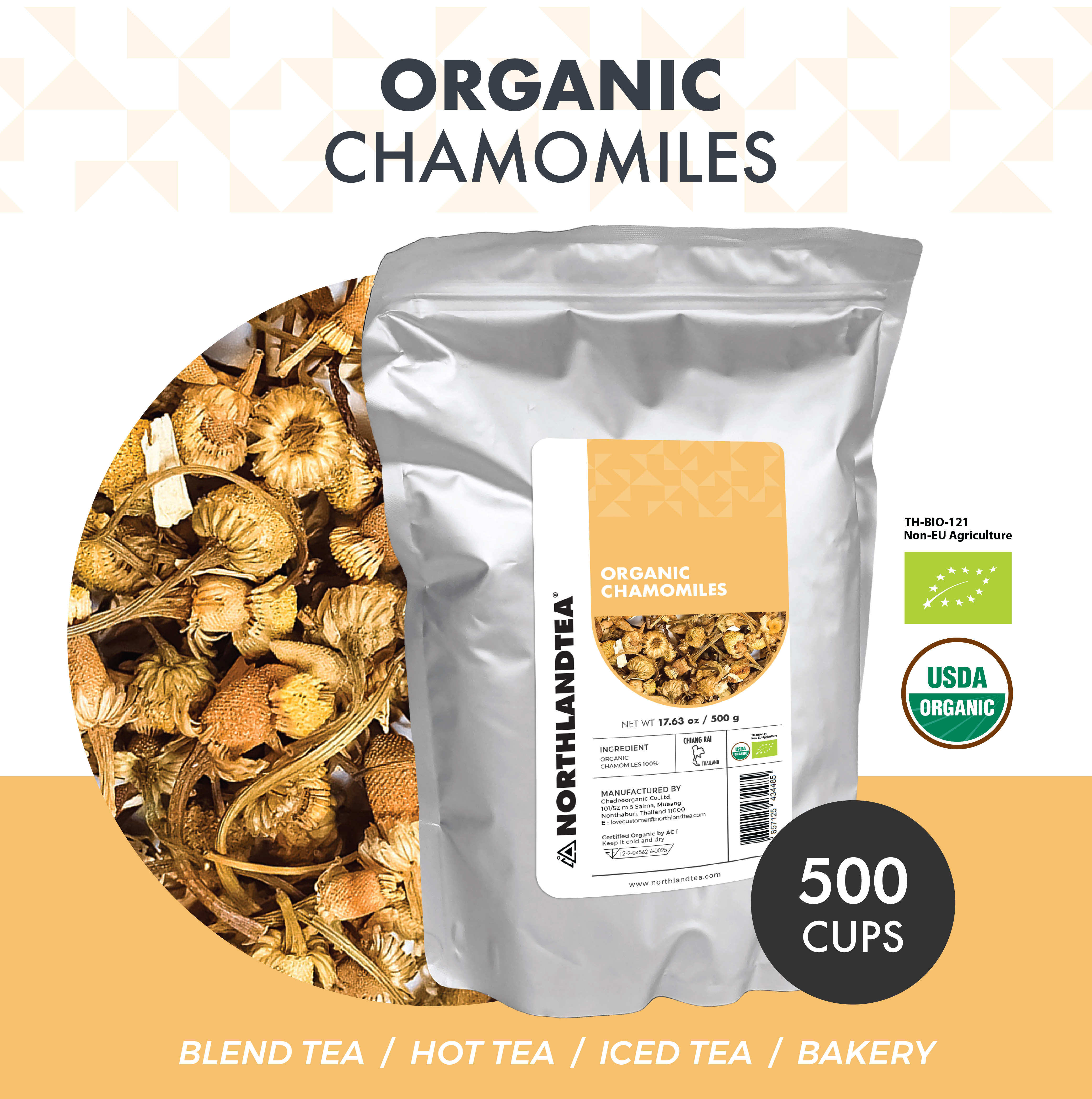 Organic Chamomile 500g - Certified USDA & EU Organic - Whole Flowers – Caffeine Free - Directly From Thailand Local farmer - HOT TEA / ICED TEA / COLD BREW / KOMBUCHA and etc. - Northlandtea ราคา 2,200 บาท*ส่งฟรี