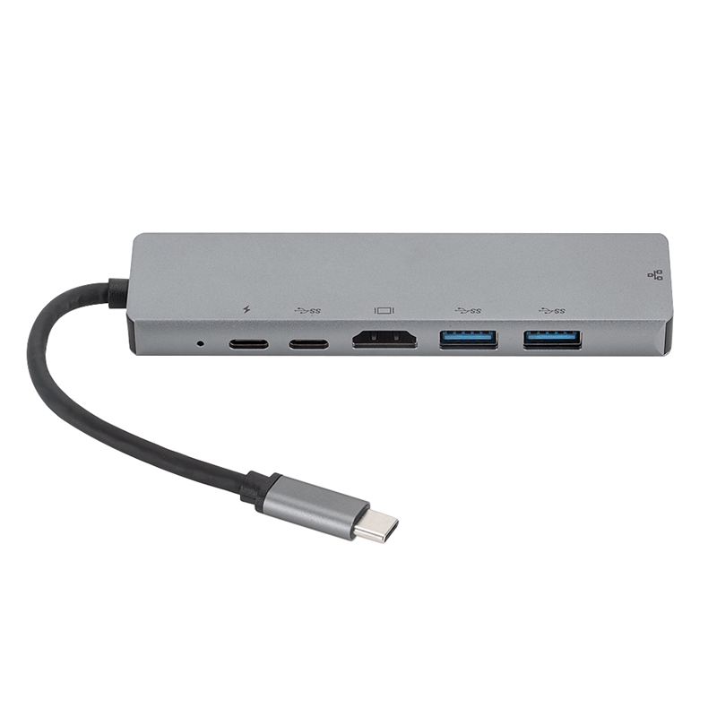 6 In1 USB-C To Type-C 2 USB 3.0 Hub HDMI RJ45 Ethernet with PD Charging Port Adapter for MacBook Pro