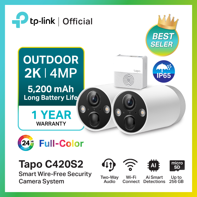 TP-Link Tapo C420S2 Smart Wire-Free Security Camera System, 2-Camera System 2K QHD Full-Color Night Vision with Maximum 180-Day Battery Life ราคา 3,290 บาท*ส่งฟรี