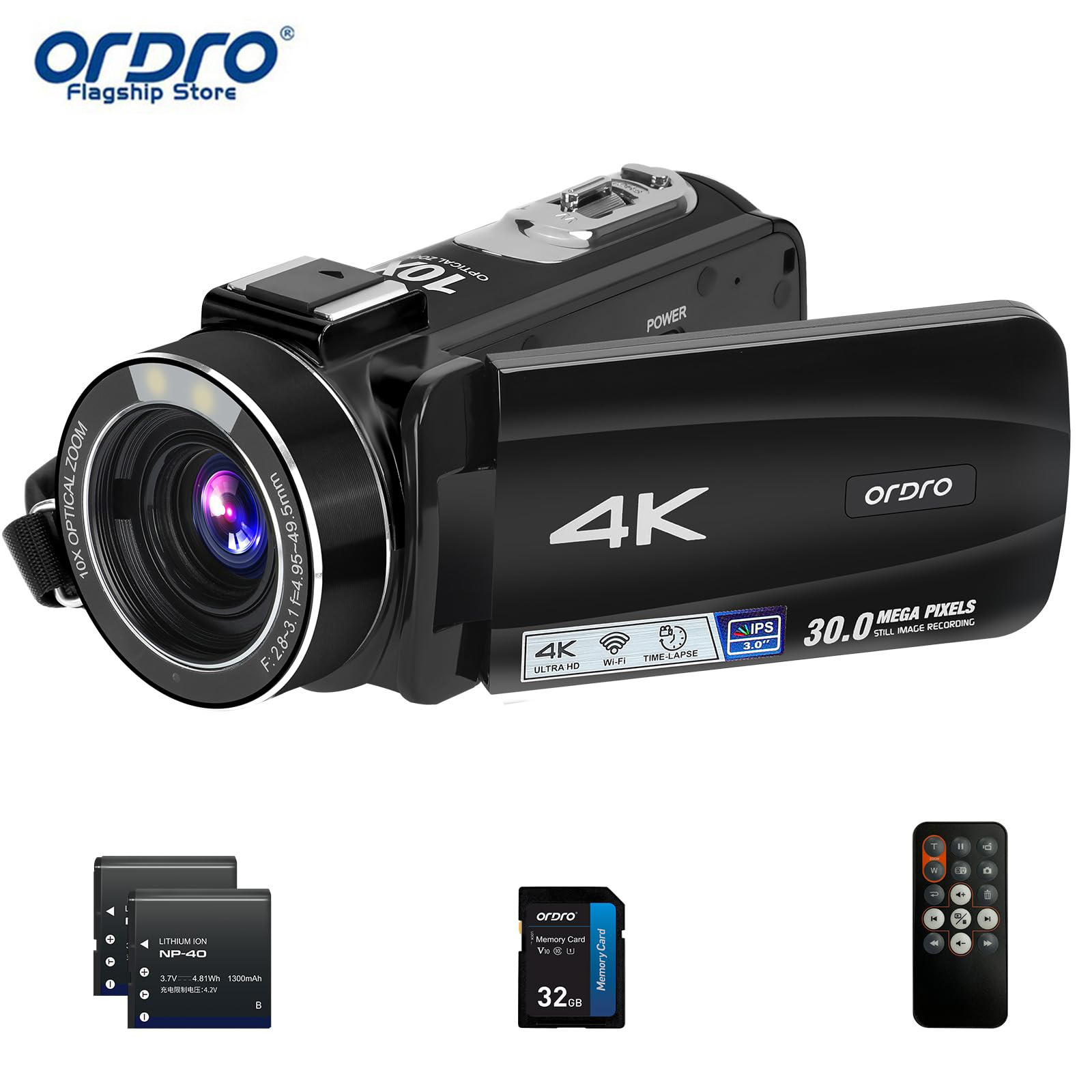 ORDRO Z88 4k Camcorder With 10x Optical Zoom Ultra HD Digital Video Camera ราคา 4,929 บาท*ส่งฟรี