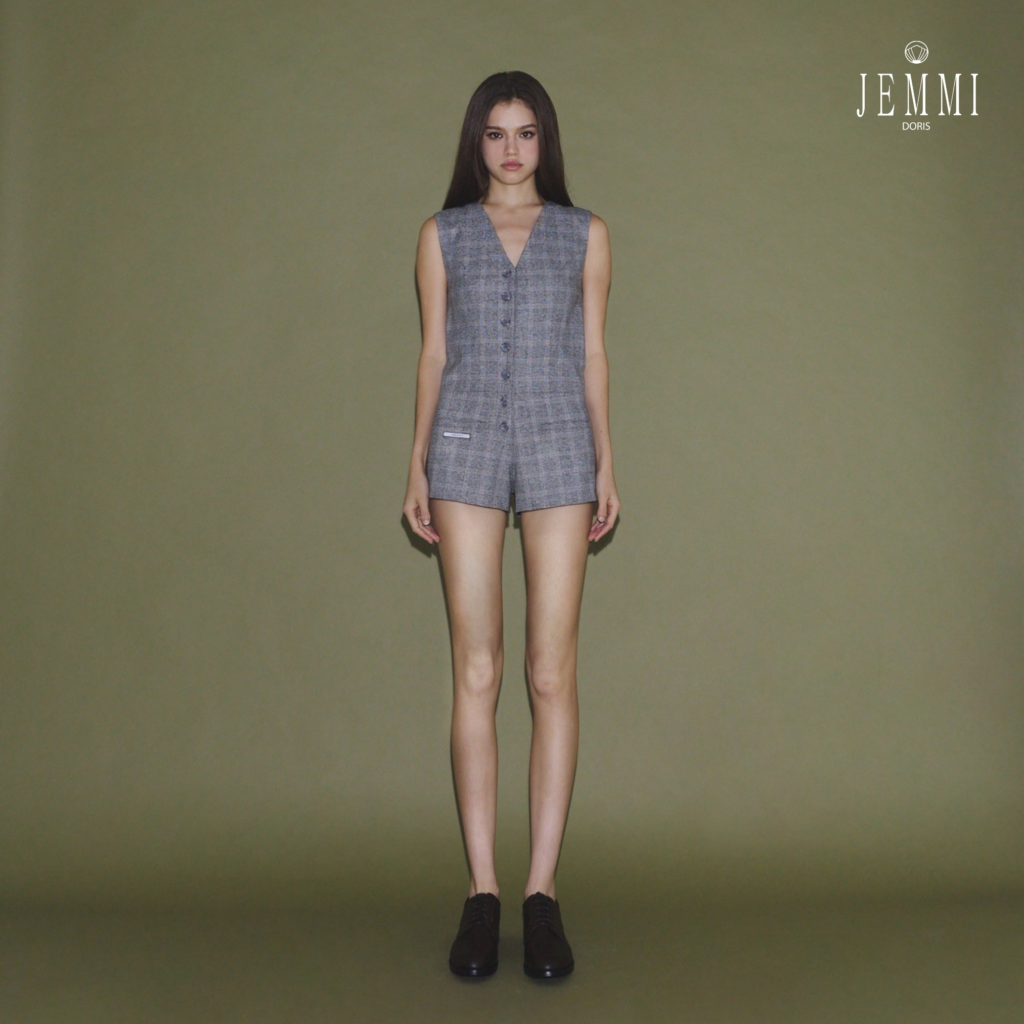 Jemmidoris Plaid Sleeveless Short Playsuit - Maron Playsuit Gray Model ราคา 3,695 บาท*ส่งฟรี