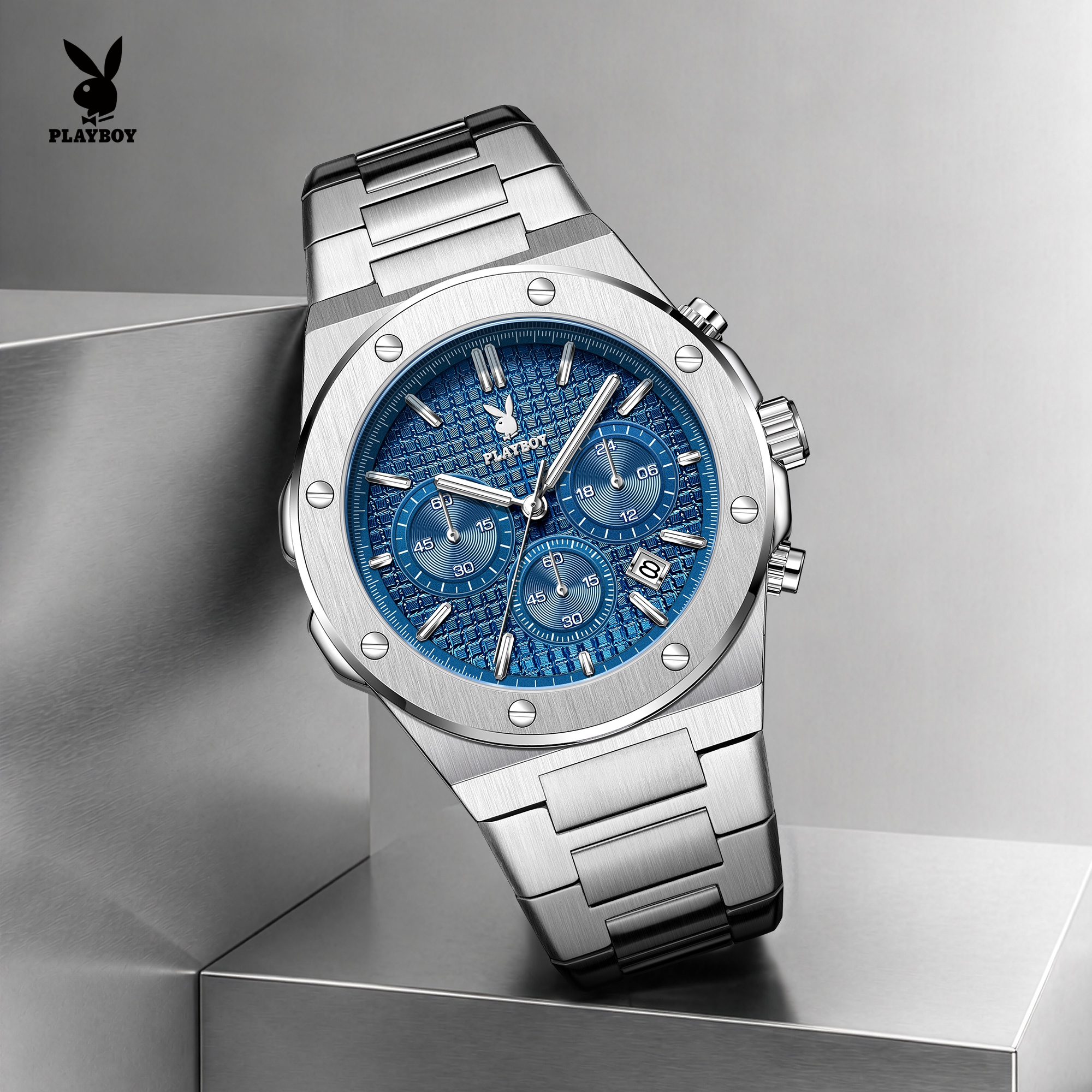 Playboy Men's Wristwatch Daily Waterproof, Luminous Hands, with Day and Month Display. Anniversary Gift Cod, Affordable Price, Suitable for All Occasions. ราคา 1,520 บาท*ส่งฟรี