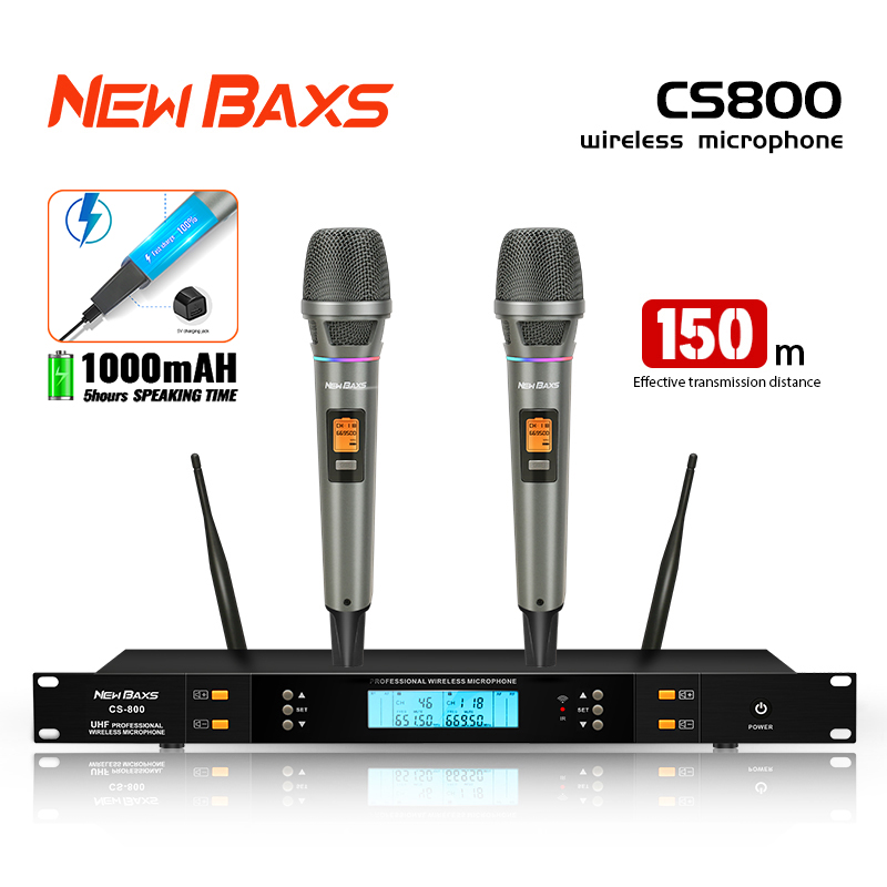 Newbaxs wireless charging microphone CS800 one tot I UHF receiving remote 150 m all metal material stage KTV ราคา 1,799 บาท*ส่งฟรี