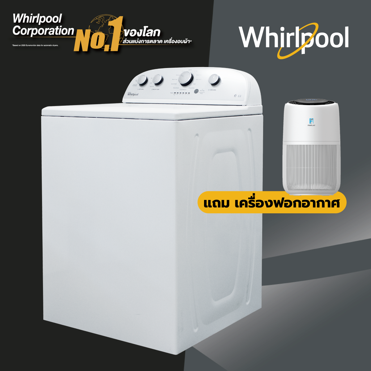 เครื่องซักผ้าฝาบน (15 กก.) Whirlpool รุ่น 3LWTW4815FW INVERTER MOTOR + ฟรีขาตั้ง รับประกัน 5 ปี ราคา 38,900 บาท*ส่งฟรี