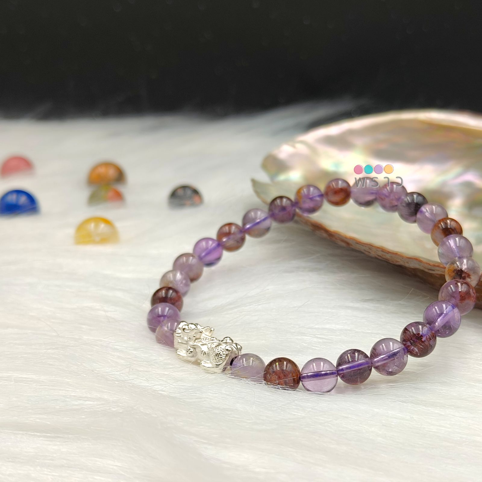 Phantom Amethyst💜💜6mm stone of protection + 1.5 cm long real silver Pi. Treasure and wealth ราคา  211 บาท*ส่งฟรี
