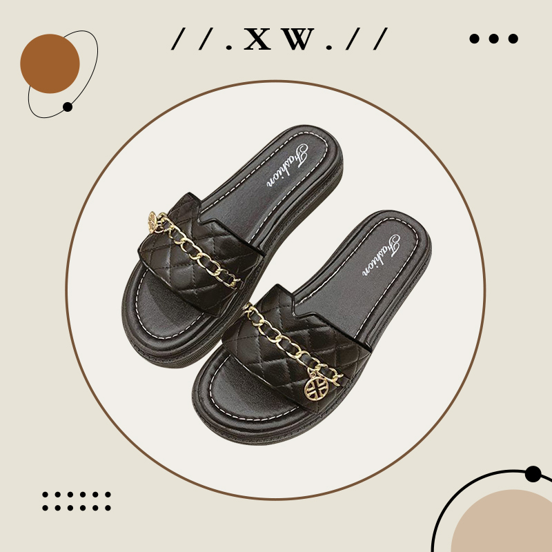 XWshop sales fashion shoes plain thick bottom slippers beautiful women's shoes💥The chain is very prominent.⚡ ราคา 76 บาท*ส่งฟรี