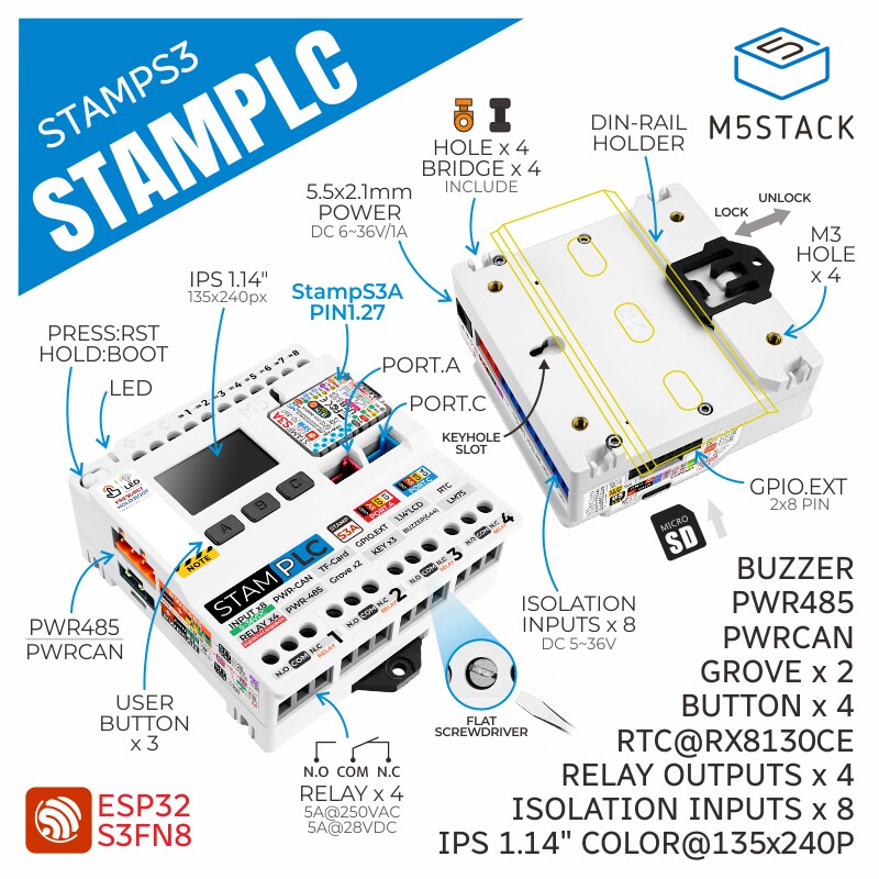 Official M5Stack Stamplc Iot Programmable Logic Controller Esp32S3 Cloud Data Monitoring ราคา 2,076 บาท*ส่งฟรี