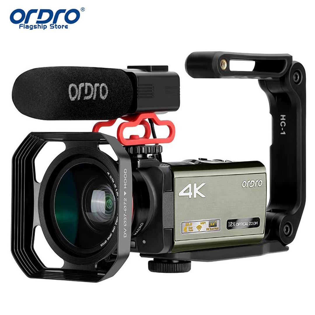 ORDRO Camcorder HDR-AX60 YouTube AF-L Lock focus 4K 28MP 12X Optical Zoom 3.5 Inch IPS Touch Screen UHD AF-L Lock WiFi 100X digital zoom 1080P 60FPS ราคา 12,800 บาท*ส่งฟรี