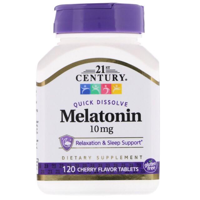 ช่วยเรื่องการนอนหลับยาก ให้นอนหลับเร็วขึ้น หลับลึกและสนิทตลอดคืน เพื่อสุขภาพการนอนที่ดี Melatonin 10 mg.,21st Century,Cherry Flavor 120 เม็ด, Quick Dissolve Tablets,เมลาโทนิน