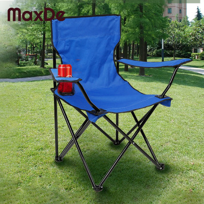 MaxDe เก้าอี้สนาม พับได้ พร้อมที่รองแขน ที่วางแก้วด้านข้าง 50x50x80 cm รับน้ำหนัก 100 kg โครงเหล็ก 16 mm ผ้า 600D Polyester กันน้ำ เก้าอี้ เก้าอี้ปิคนิค เก้าอี้พับได้ เก้าอี้พกพา เก้าอี้แคมป์ปิ้ง Camping Folding Chair with Armrest HomeHuk โฮมฮัก