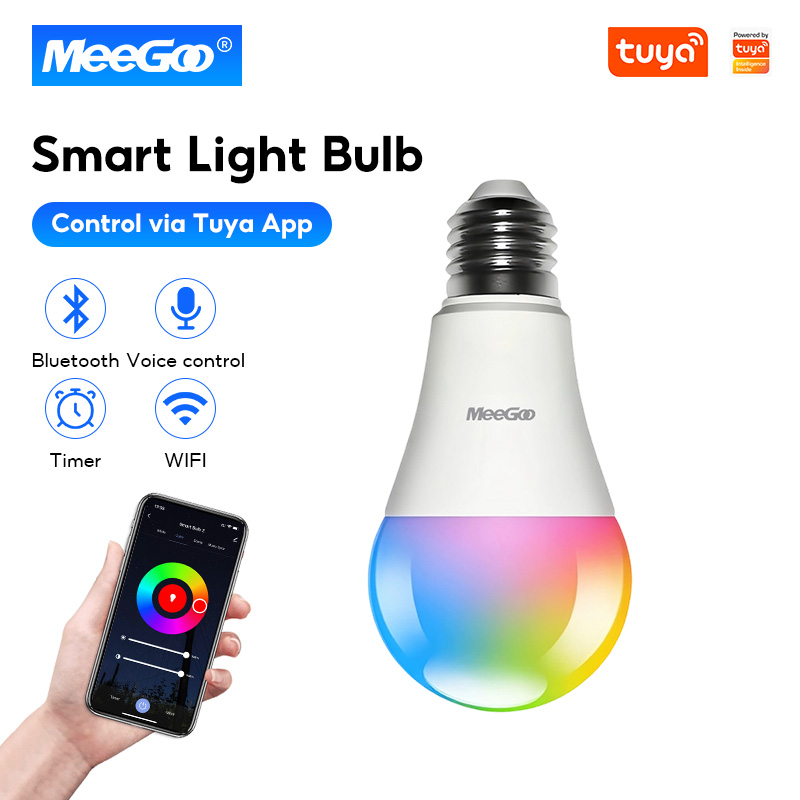 Meegoo Tuya Wifi+Bluetooth Smart Bulb Rgb 9W E27 Dim Led Smart Bulb Dimmable 16 Million Colors Alexa Voice Control ราคา 169 บาท*ส่งฟรี