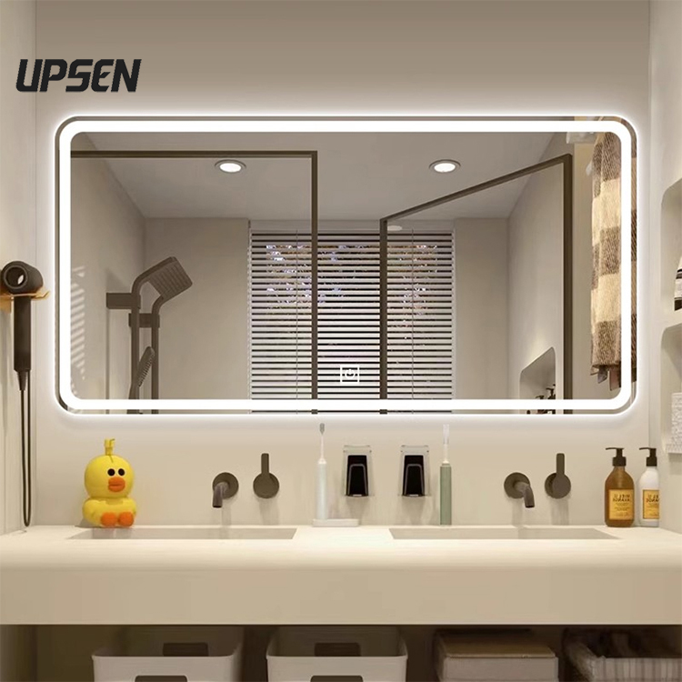 UPSEN กระจกในห้องน้ำ กระจกห้องน้ำสี่เหลี่ยม ควบคุมด้วยการสัมผัส แสงสามสี ขนาด 40*60/50*70ซม กระจกห้องน้ำพร้อมไฟ LED กระจกอัจฉริยะ ราคา 699 บาท*ส่งฟรี