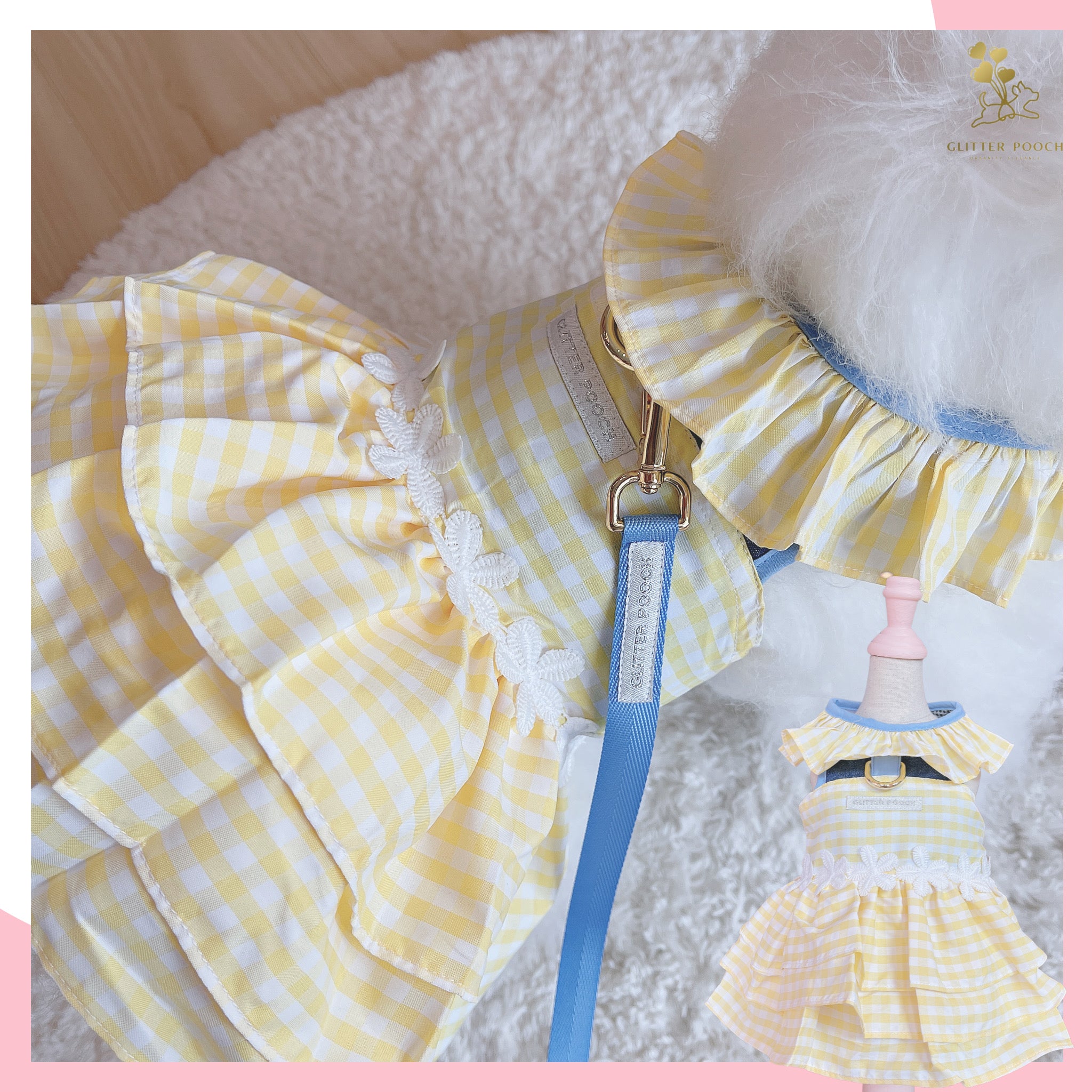 Glitter Pooch Harness ชุดรัดอก สายจูง เสื้อผ้า สุนัข, หมา, แมว, สัตว์เลี้ยง พร้อม สายจูง รุ่น Plaid Plaid Girl Yellow ราคา 950 บาท*ส่งฟรี