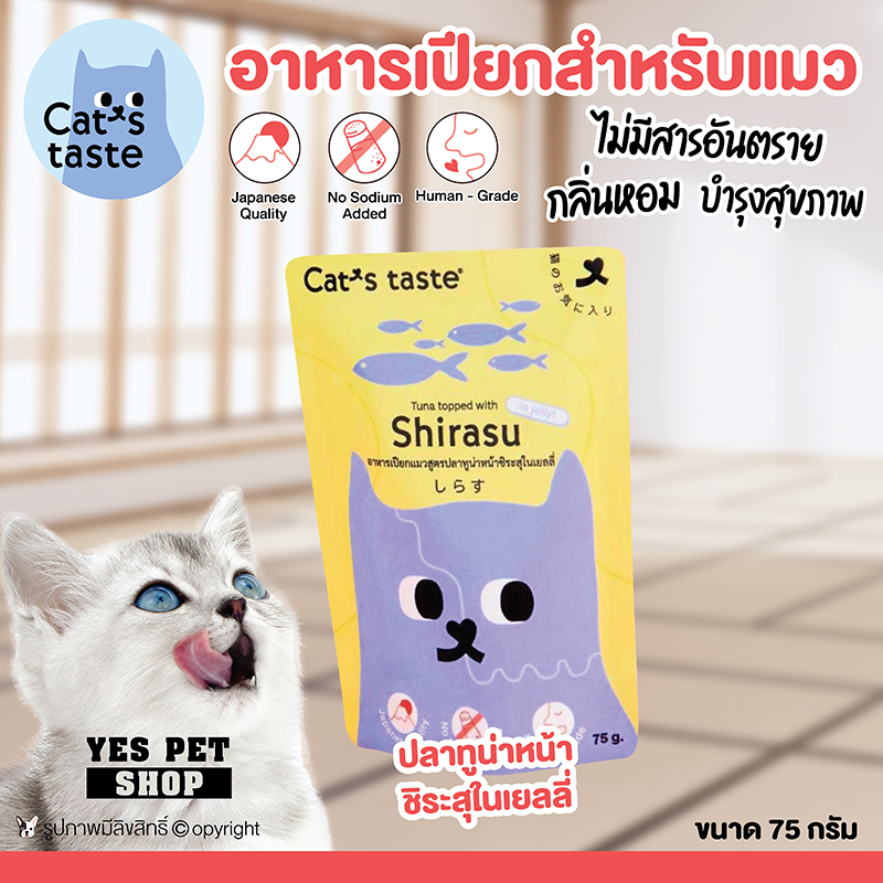 มุมมองเพิ่มเติมเกี่ยวกับ (1 ซอง) อาหารแมว อาหารเปียก Cat's taste กลิ่นหอม บำรุงสุขภาพ  ไม่มีสารอันตราย (แบบตัวเลือก) ขนาด 75 กรัม โดย Yes Pet Shop