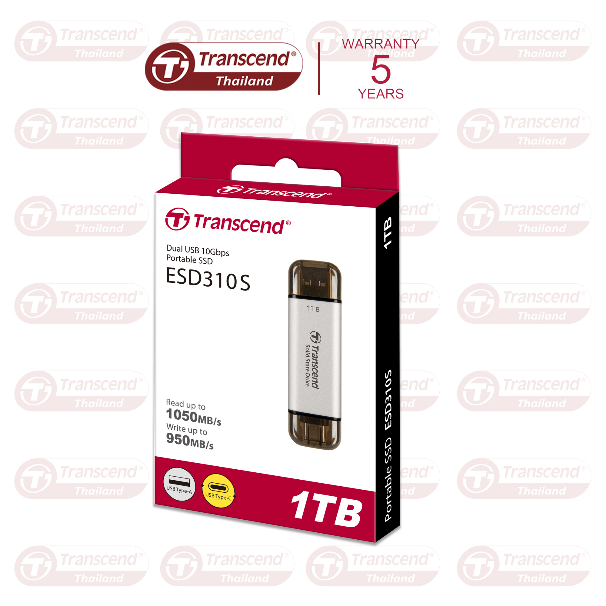 External Ssd Smallest 1Tb : Esd310S Type-A and Type-C Connectors : Transcend - 5-Year Warranty - Tax Invoice Included ราคา 8,490 บาท*ส่งฟรี