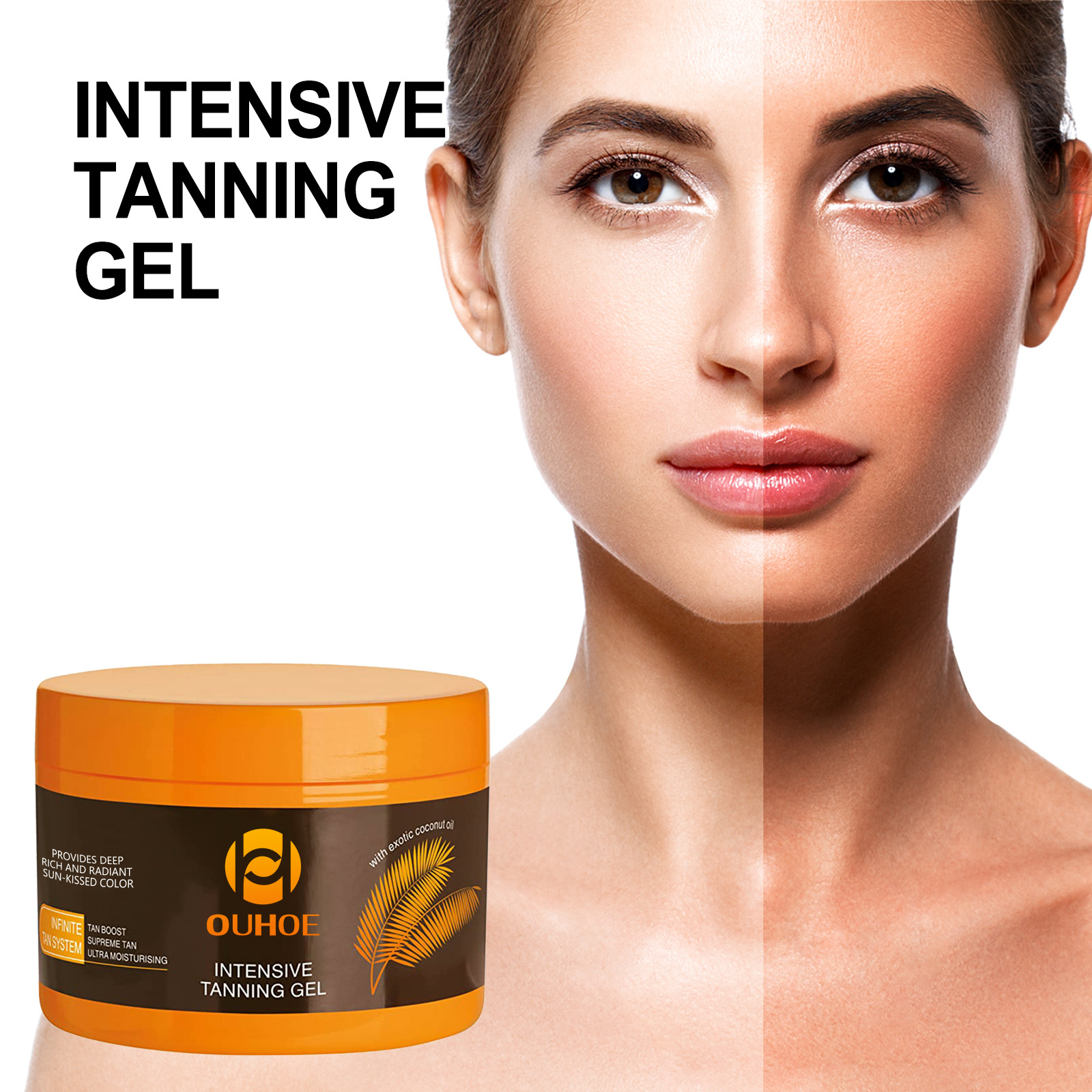 Ouhoe Intensive Tanning Gel Repair Deep Moisturizing Long Lasting Body Self Tanner Effective Body Face Summer Tan Vitamin E Tanning Cream Skin Care 150 Grams.