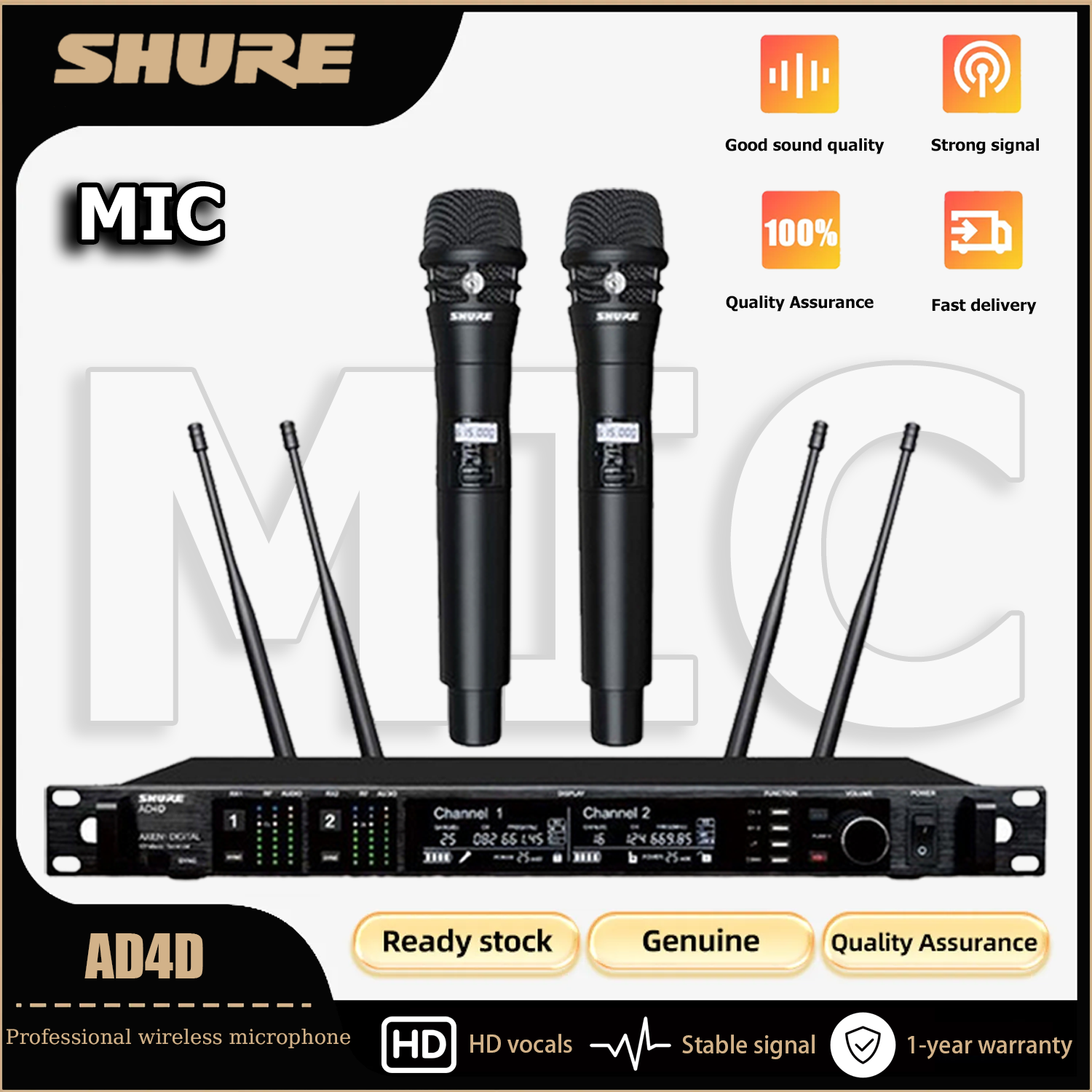 Shure AD4D Wireless Microphone UHF Connection Professional Performance Microphone Metal Material Black