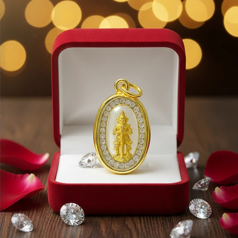 Pendant, locket, Thao Wessuwan pendant, locket surrounded by diamonds, plated with real gold scraps, Thao Wessuwan, Thao Kuvere, Thao Phaisop, share model, worship, fix the year of brewing