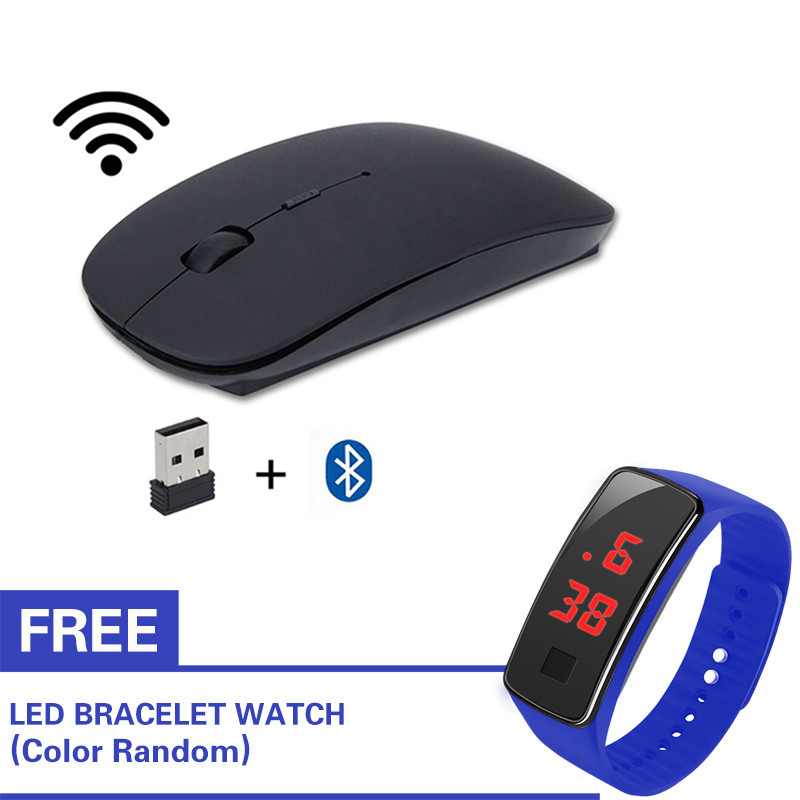 Wireless Mouse มีแบตในตัว ปุ่มกดเงียบ มีปุ่มปรับความไวเมาส์ DPI 1000-1600+ฟรีนาฬิกา LED