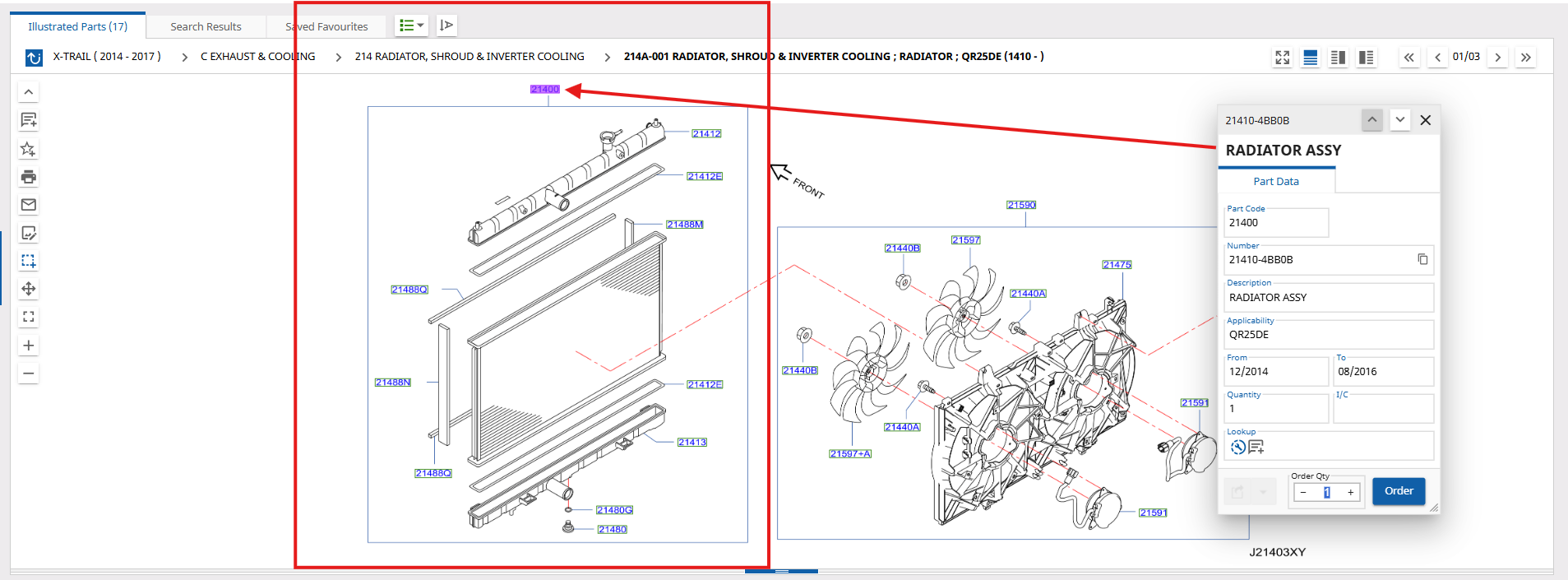 หม้อน้ำ NISSAN X-TRAIL T32T,QR25DE,MR20DD 21410-4BB0B (เป็นอะไหล่เเท้ NISSAN) ราคา 18,060 บาท*ส่งฟรี