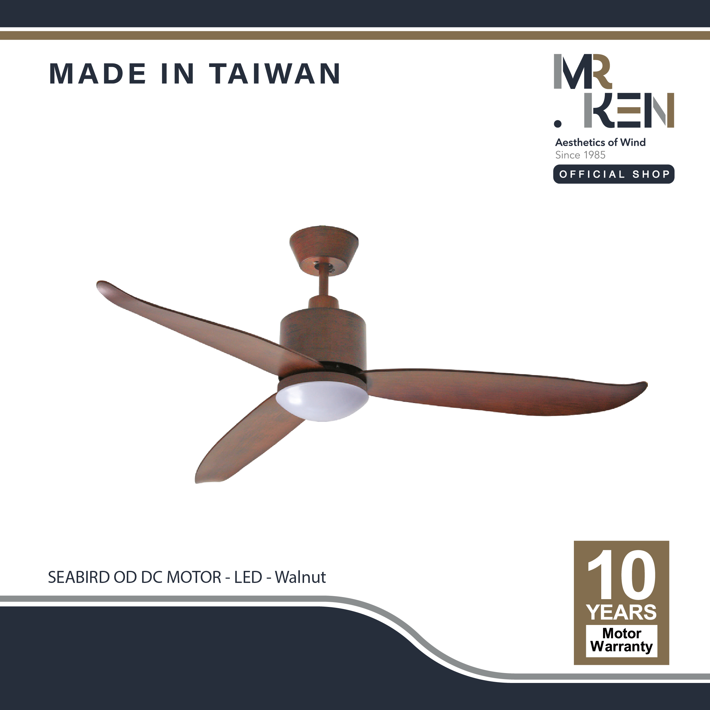 พัดลมเพดาน MR KEN รุ่น SEABIRD OD DC Motor พัดลมมีไฟ LED 18W มี 3 เฉด ปรับแสงได้ พร้อมรีโมทคอนโทรล ราคา 6,930 บาท*ส่งฟรี